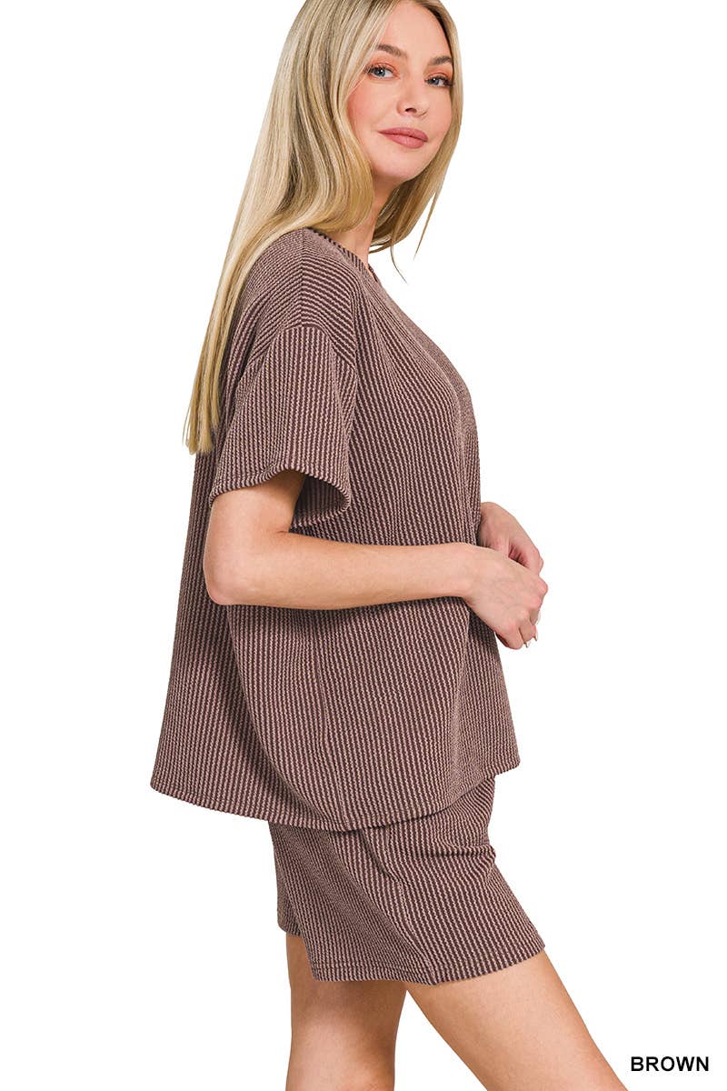 Corded Rib Short Sleeve Tee And Short Pants Set