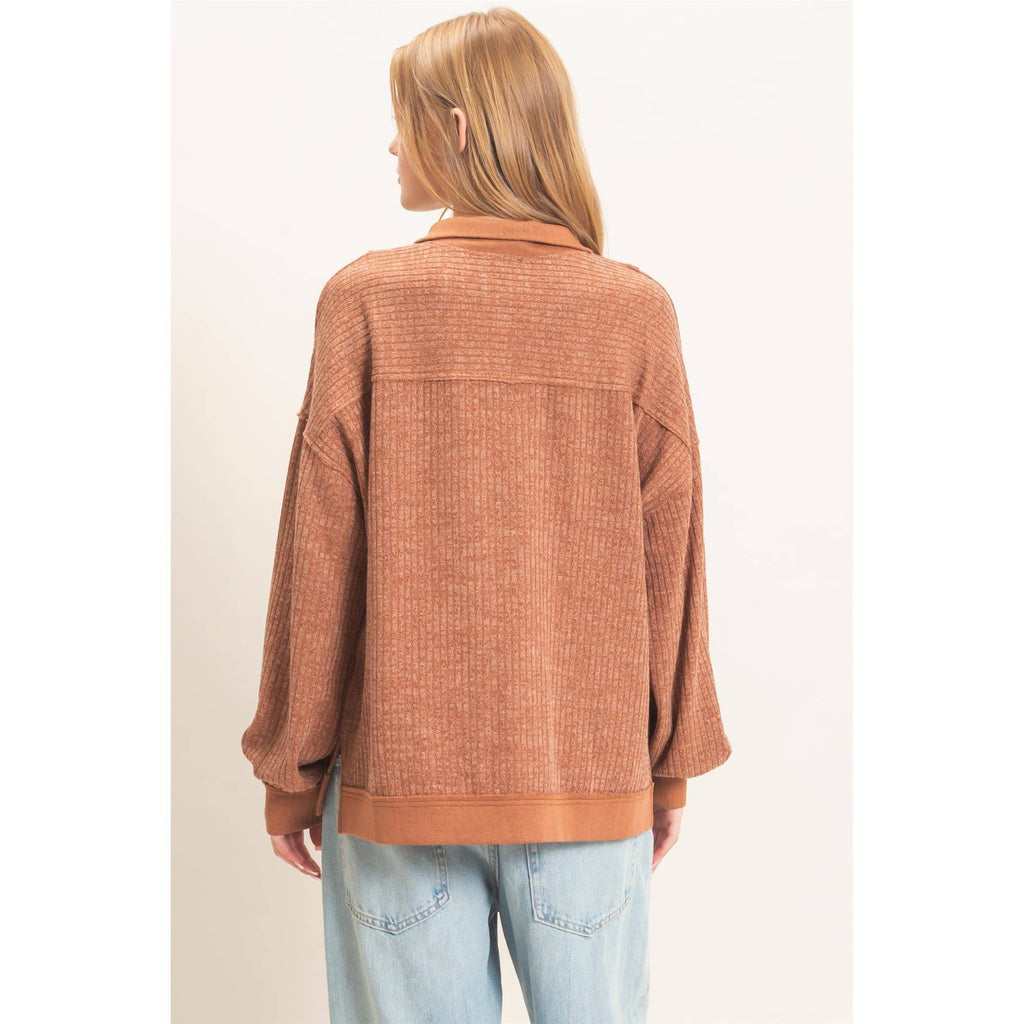 Ribbed Knit Half-Zip Pullover