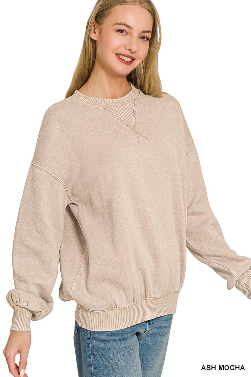 Acid Washed Fleece Oversized Pullover