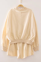 NT12725SET-Lace Trim Sweatshirt & Shorts Lounge Set