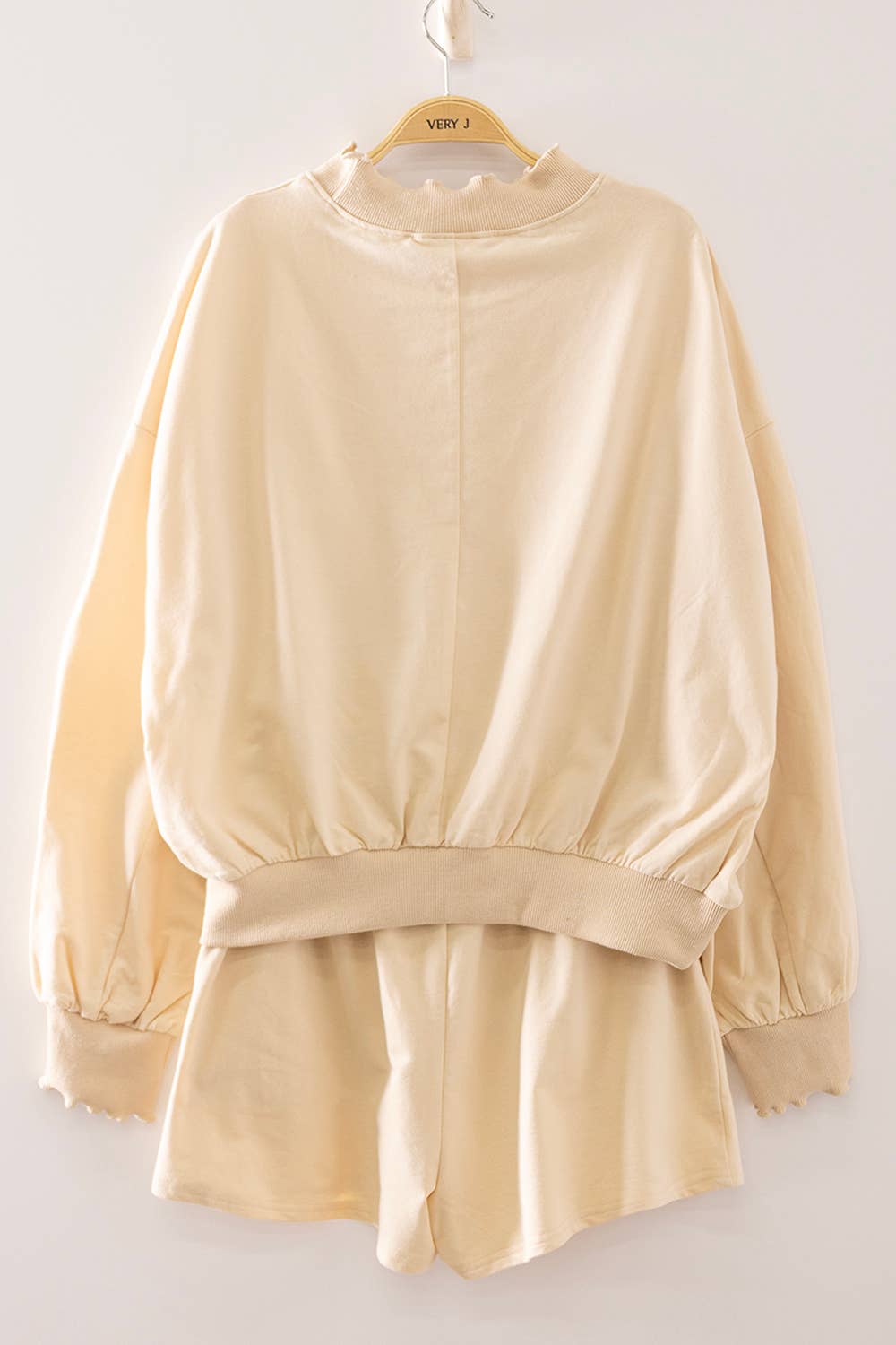 NT12725SET-Lace Trim Sweatshirt & Shorts Lounge Set