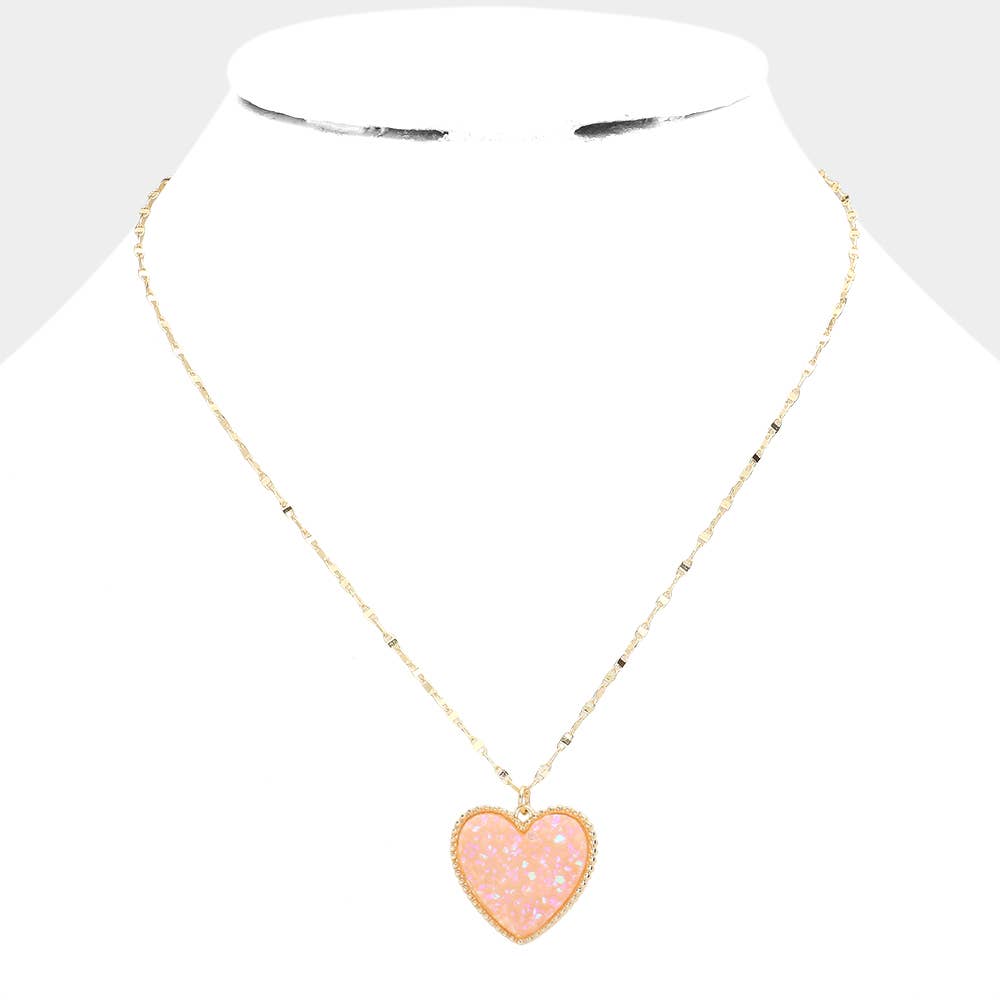 Druzy Heart Pendant Necklace