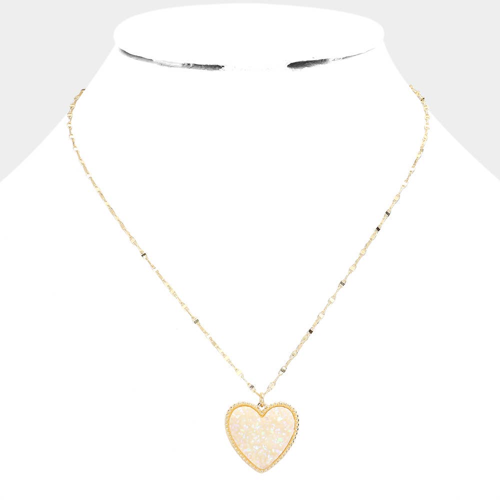 Druzy Heart Pendant Necklace