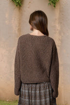 MARLED BUTTON DOWN  RAW EDGE CHUNKY KNIT CARDIGAN