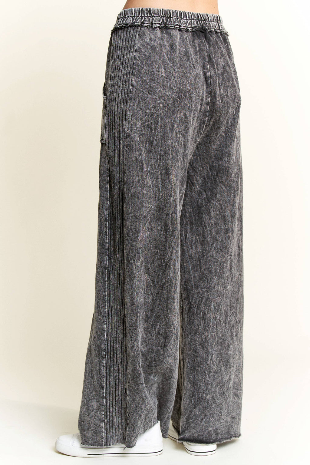 Mineral Wash Side Knit detail wide leg pants HE5878P