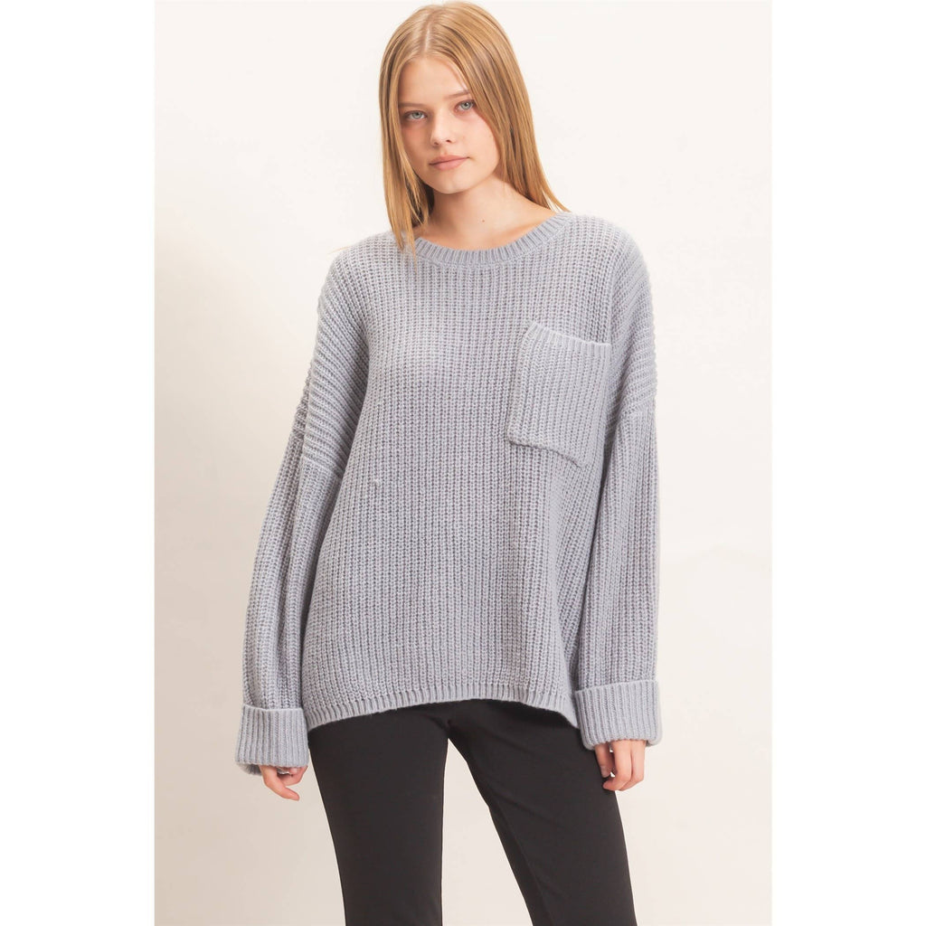Ribbed Knit Patch Pocket Sweater