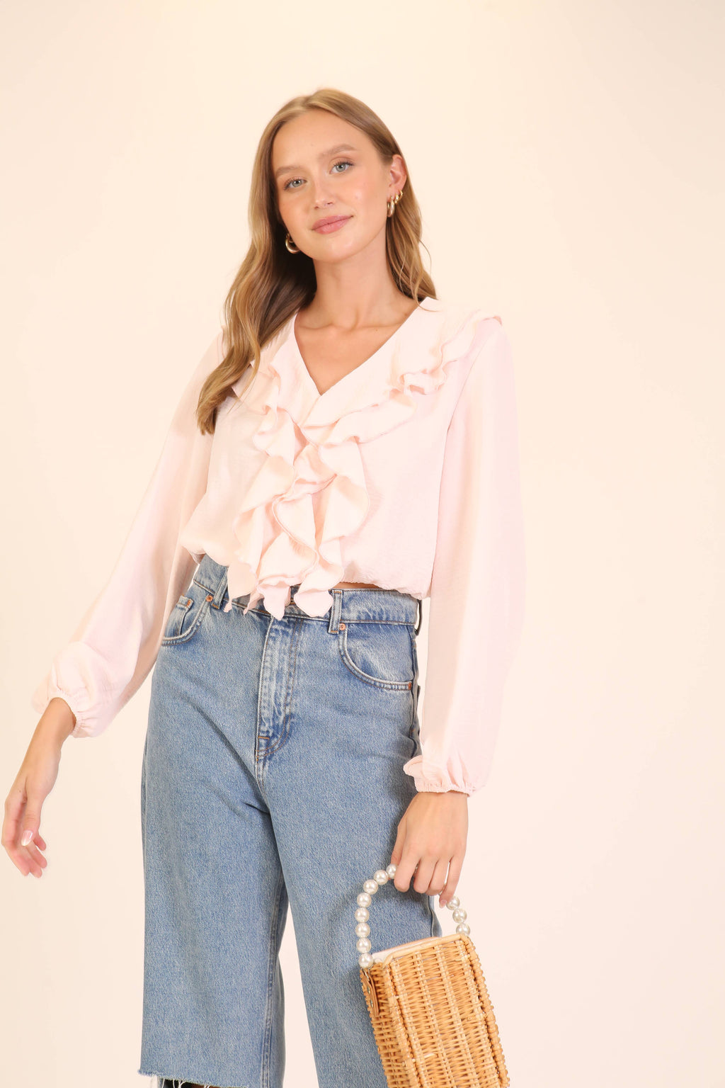 Ruffle Cascade V-Neck Blouse