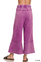`Acid Washed Flare Hem Pants With Pockets Zenana