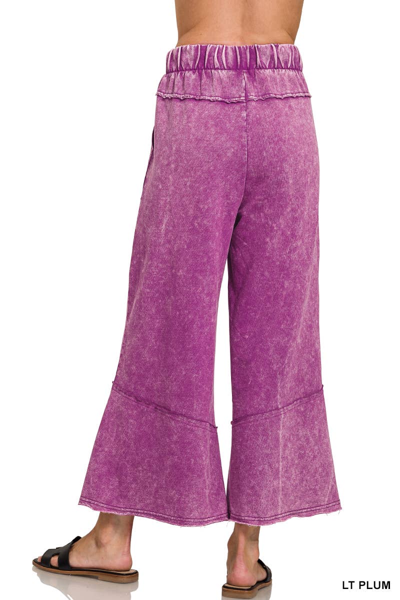 `Acid Washed Flare Hem Pants With Pockets Zenana