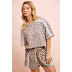 LEOPARD TERRY SIDE DRAWSTRING SHORTS WITH SIDE POCKET