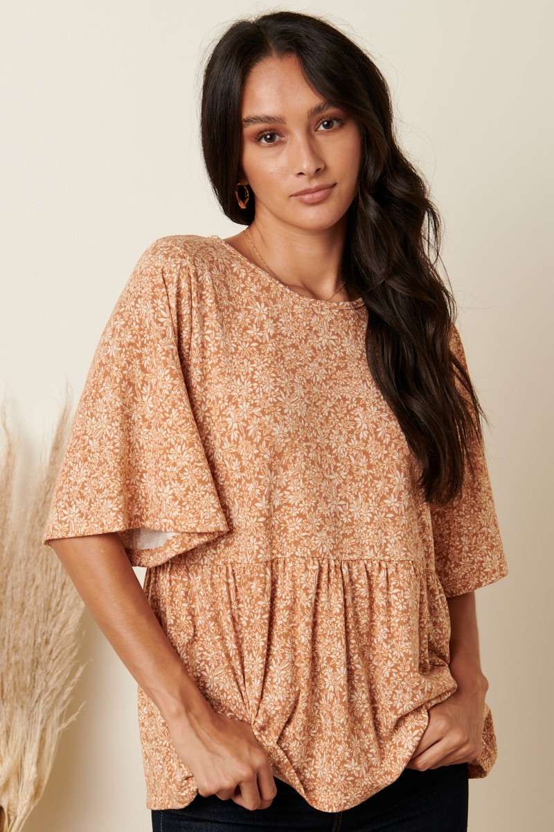 T10161 - DITSY FLOWER PRINT BABY DOLL KNIT TOP