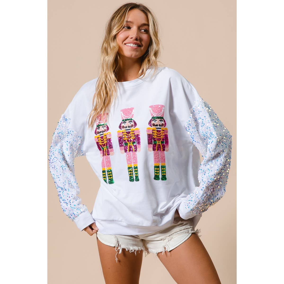 SEQUIN NUTCRACKERS VELVET SEQUIN WASHED PULLOVER