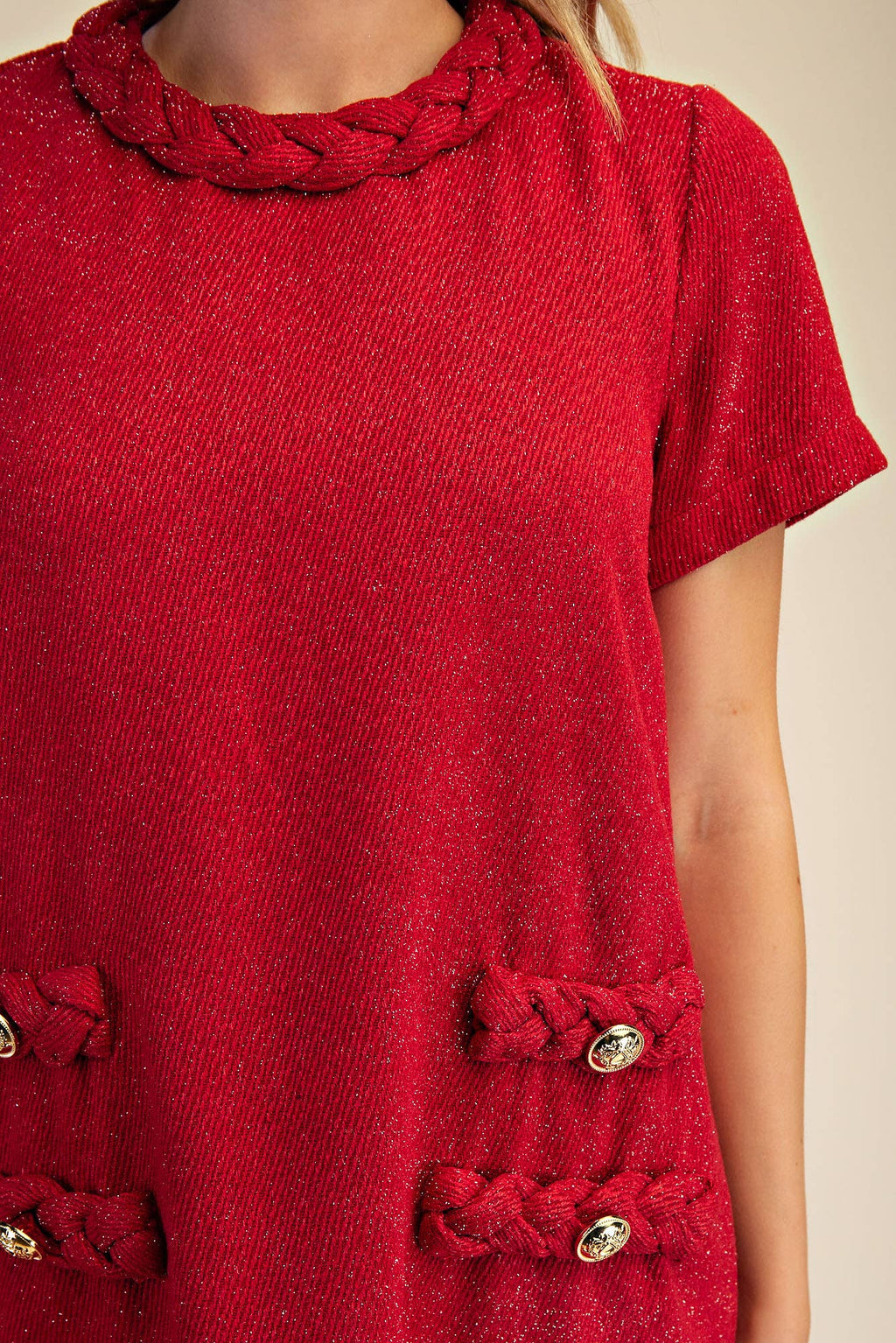 Round Neck Twist Trim Mini Dress