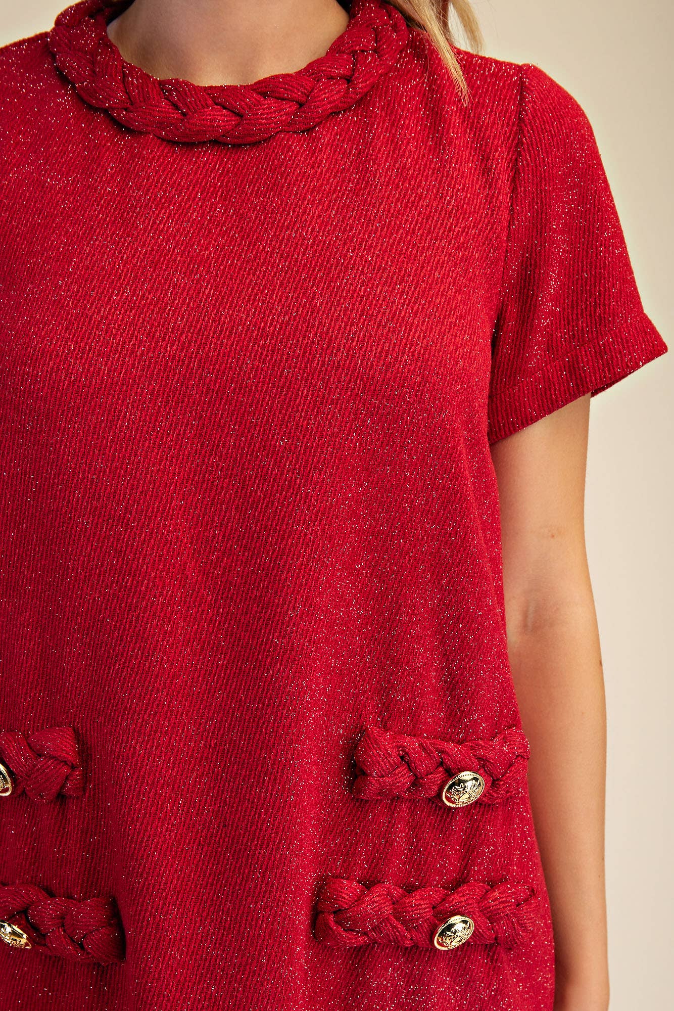 Round Neck Twist Trim Mini Dress