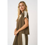 CLOUD KNIT CONTRAST STRIPE POLO SHORT SLEEVE TOP