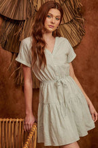 STRIPE BUTTON FRONT MINI SHIRT DRESS