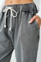 Cotton Blend Mineral Wash Cropped Straight Leg Pants