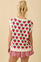 Strawberry Oversized Sleeveless Sweater Knit Top