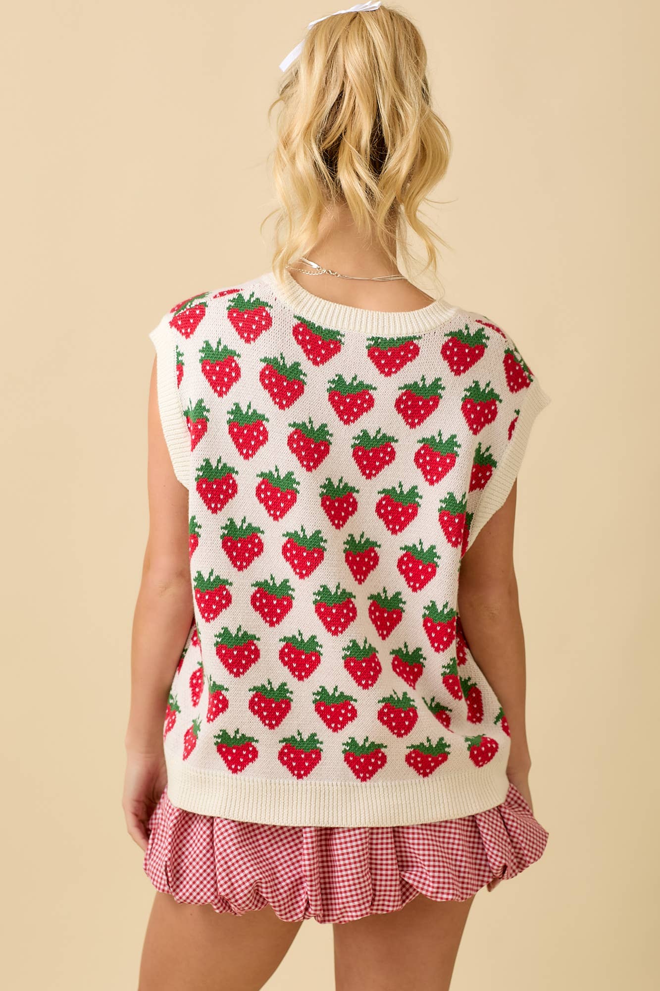 Strawberry Oversized Sleeveless Sweater Knit Top