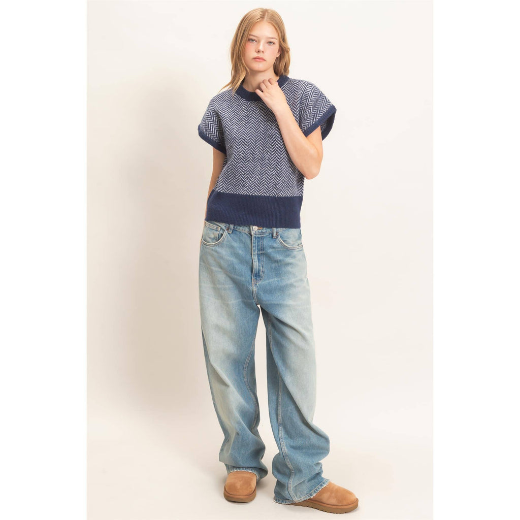 Chevron Knit Cap Sleeve Sweater
