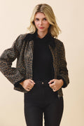 CJ6719-Leopard Print Contrast Corduroy Detail Jacket
