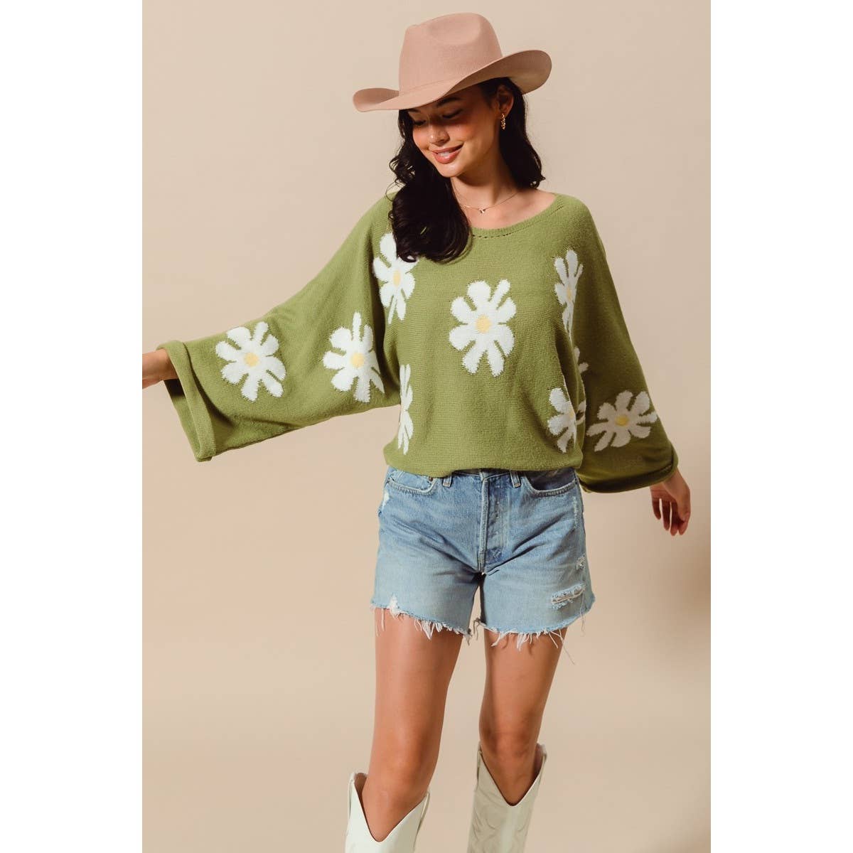 DAISY FLORAL PATTERN KNITTED SWEATER TOP