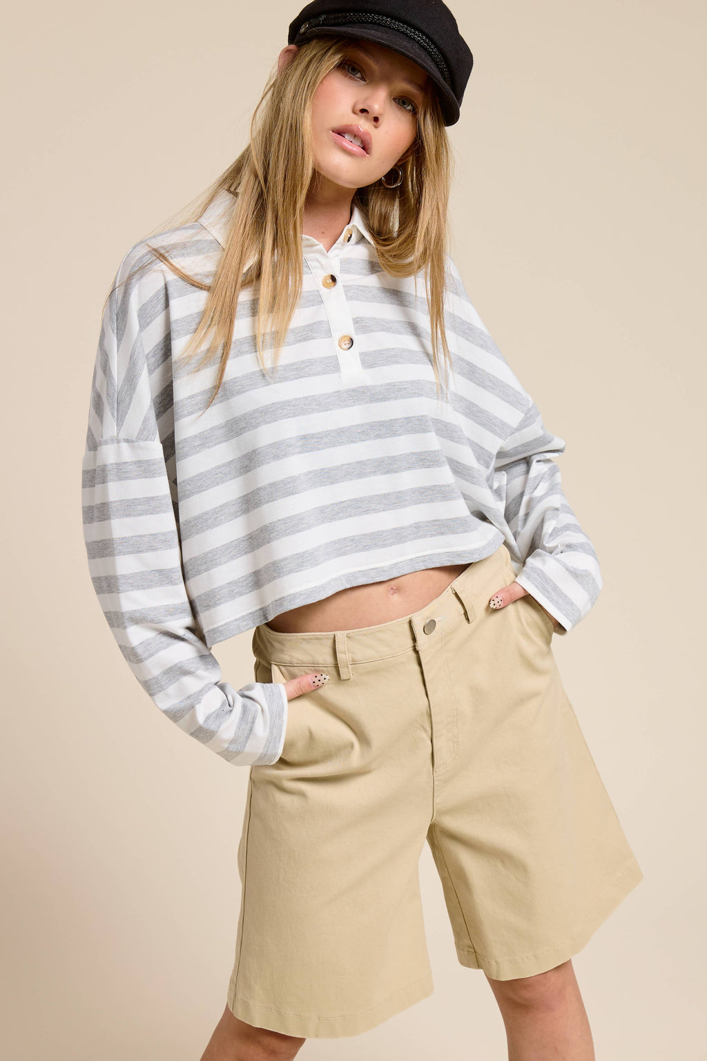 Striped Cropped Polo Shirt