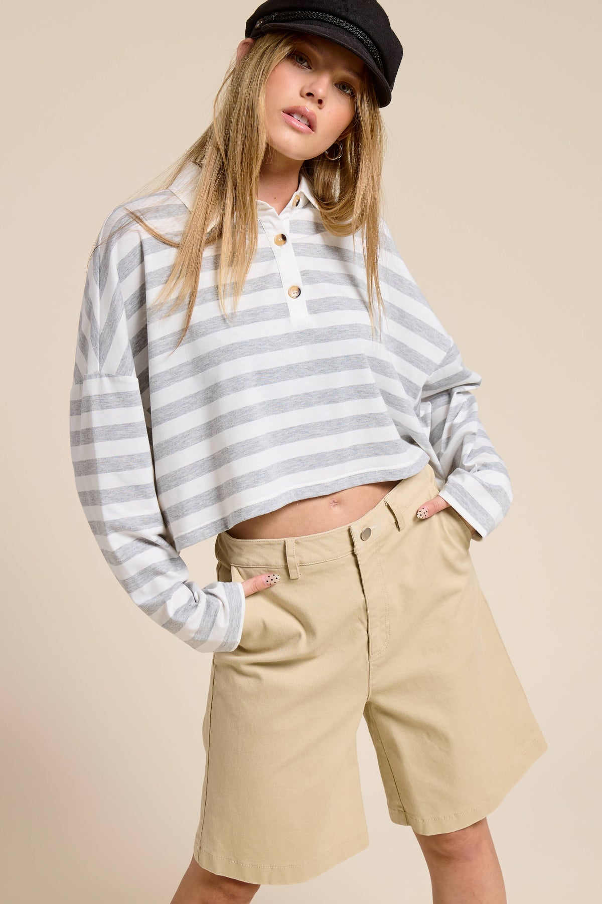 Striped Cropped Polo Shirt