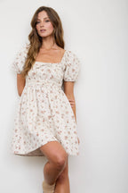 DITSY FLORAL PUFF SLEEVE SQUARE NECK MINI DRESS