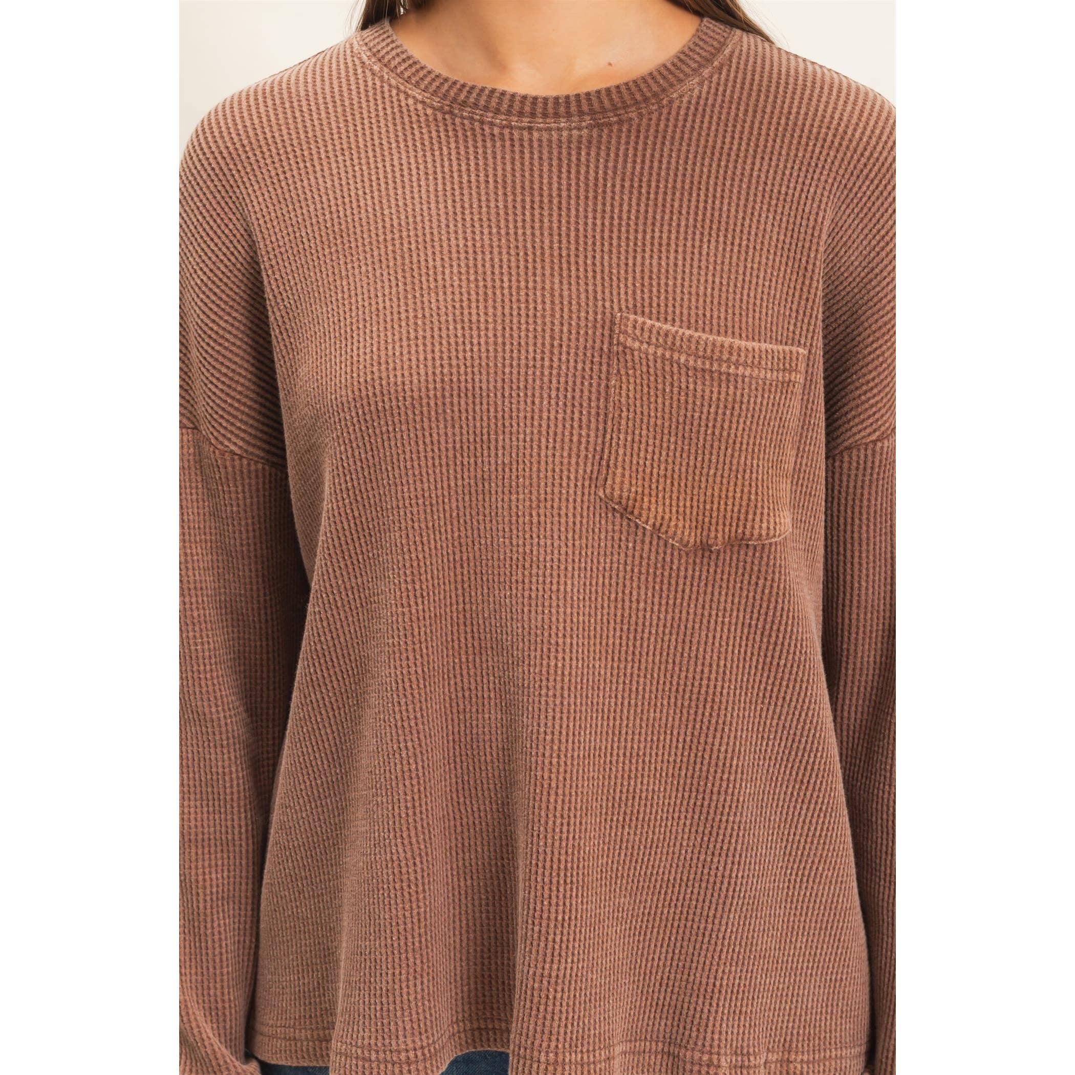 Mineral Wash Waffle Long Sleeve Top