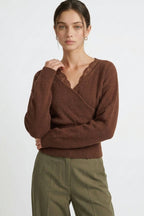 Lace-trim Faux-wrap Knit Sweater
