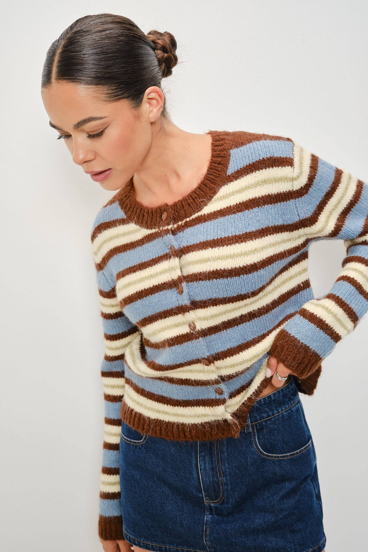 KAY STRIPED BUTTON UP CARIDGAN