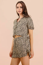 NT12066SET-Leopard Printed Woven Top & Shorts Set
