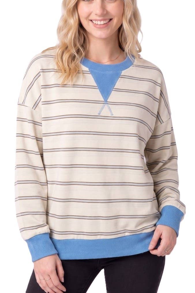 Stripe Contrast Crew Neck Sweatshirt
