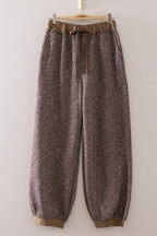 NT12845SET-Contrast Rib Trim Heathered Knit Lounge Set