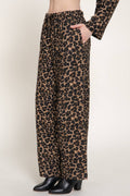 Elastic Waist Leopard Print Double Gauze Pants w/ Pockets