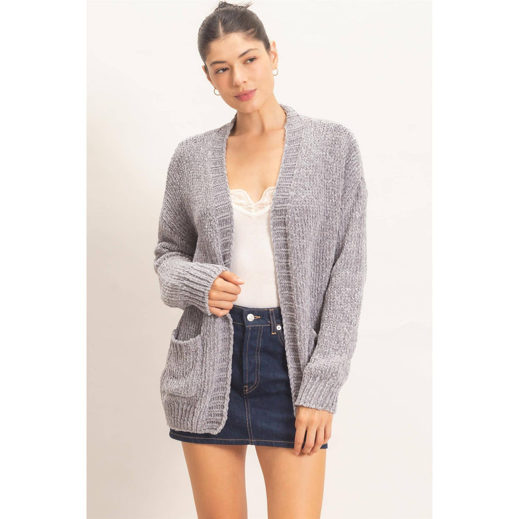 Patch Pocket Chenille Cardigan