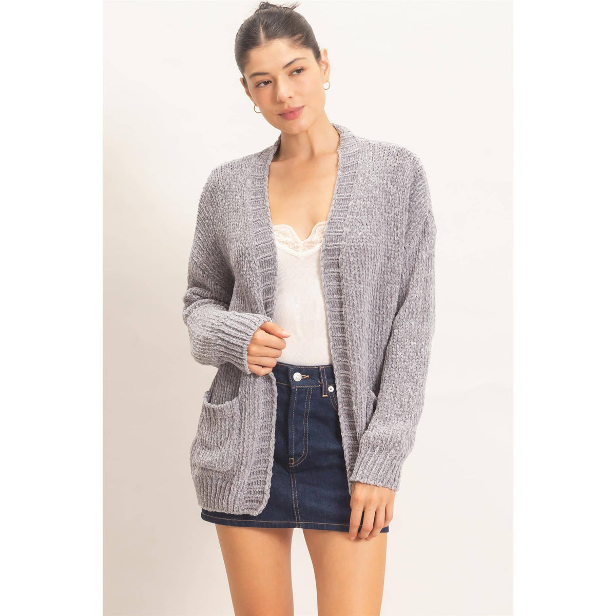 Patch Pocket Chenille Cardigan
