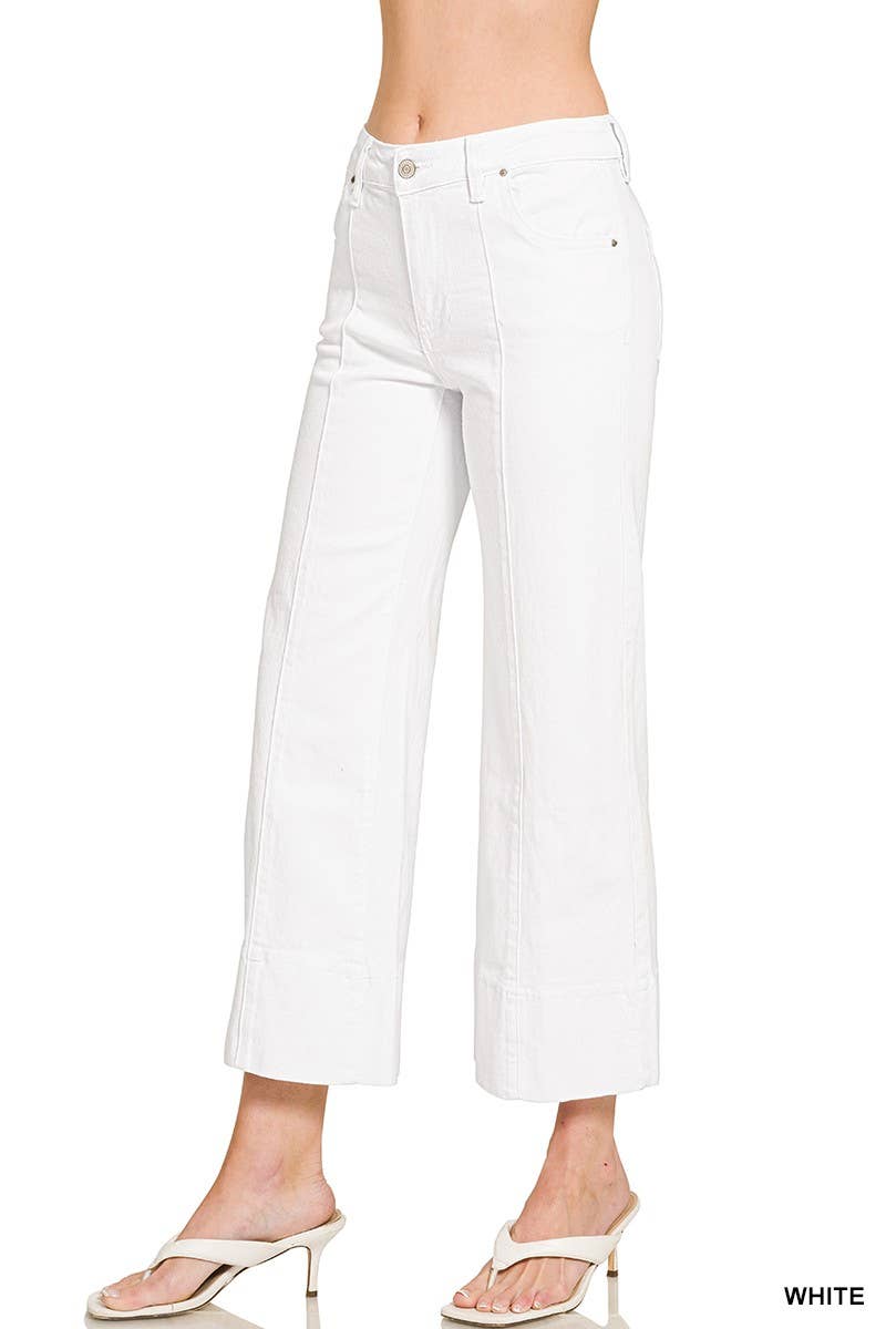 Mid Rise Wide Leg Cropped Color Denim Pants