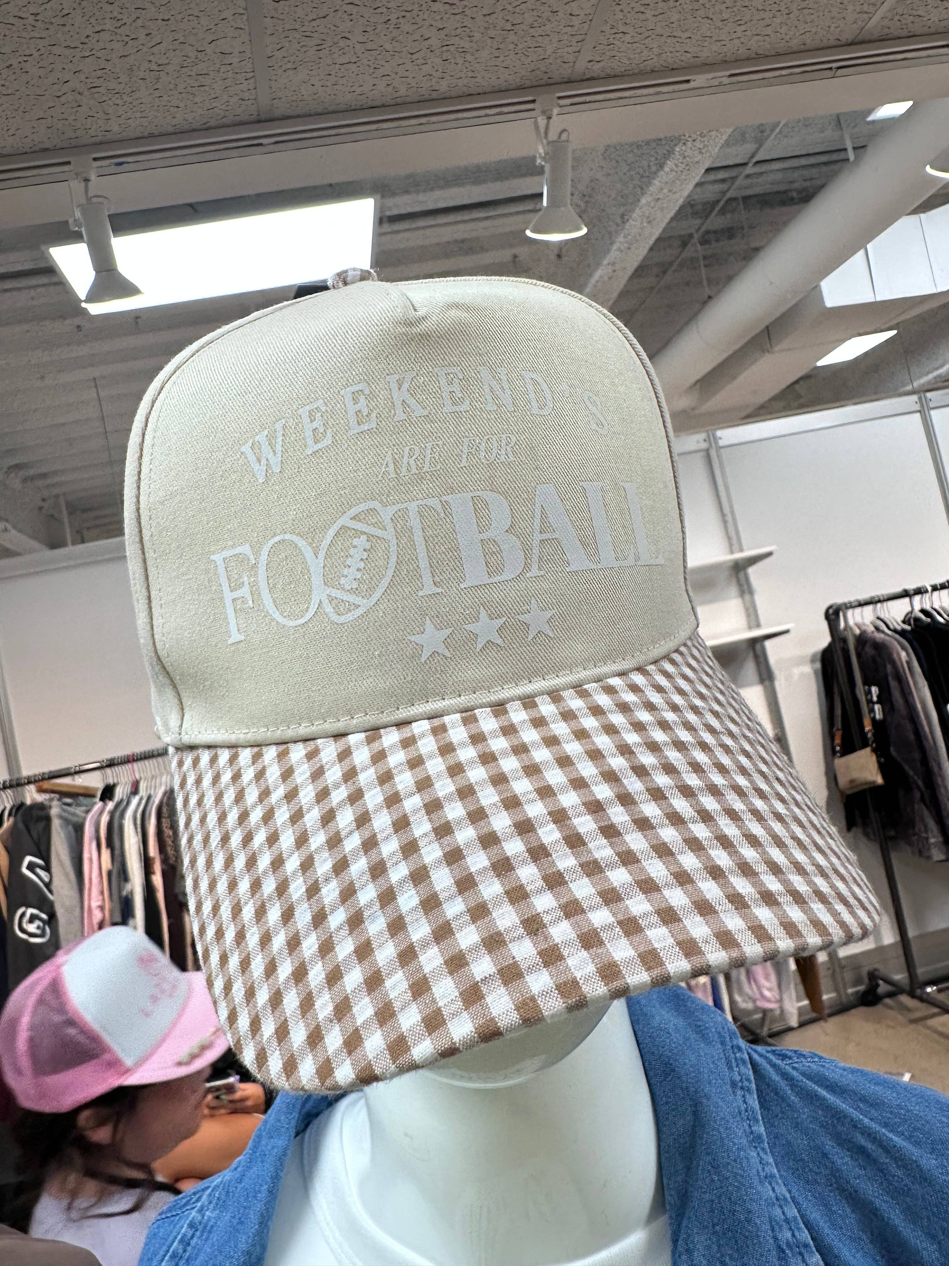 Weekends are for Football Khaki/Brown Checkered Trucker Hat