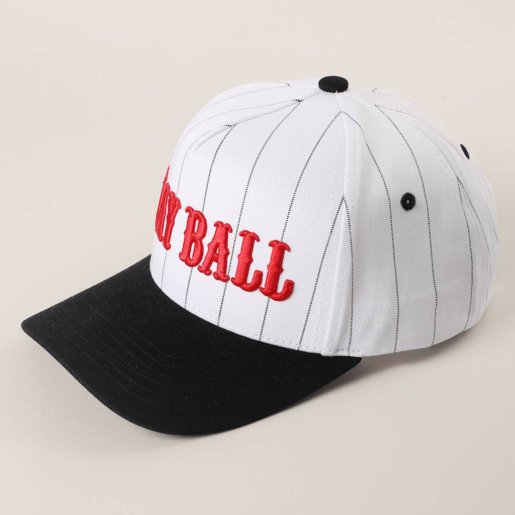 PLAY BALL Pinstripe Embroidered Trucker Hat