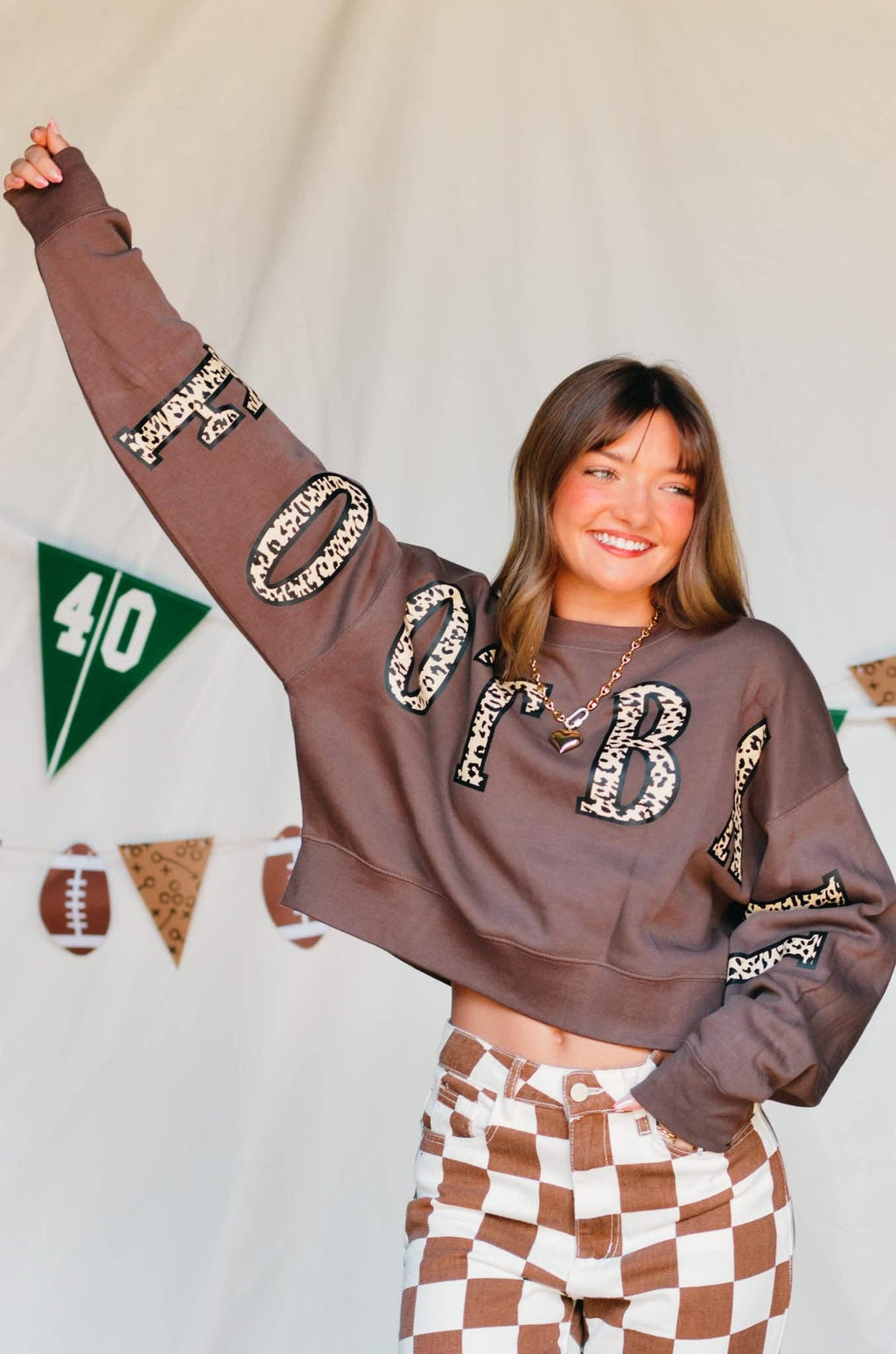 Football Leopard Mocha Crop Sweatshirt