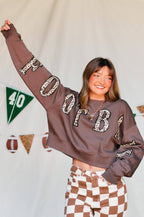 Football Leopard Mocha Crop Sweatshirt