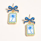 Bow Shell Print Square Frame Drop Earrings