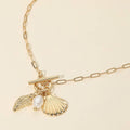 Seashell Pearl Charm Toggle Paperclip Chain Necklace