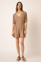 PINTUCK DETAIL V NECK SHORT SLEEVE ROMPER