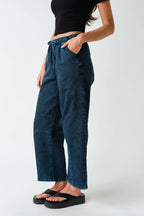 Denim Acid-Wash Drawstring Pull-On Pants