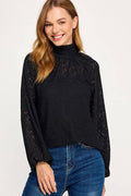 Lace High Neck Back Tie Blouse
