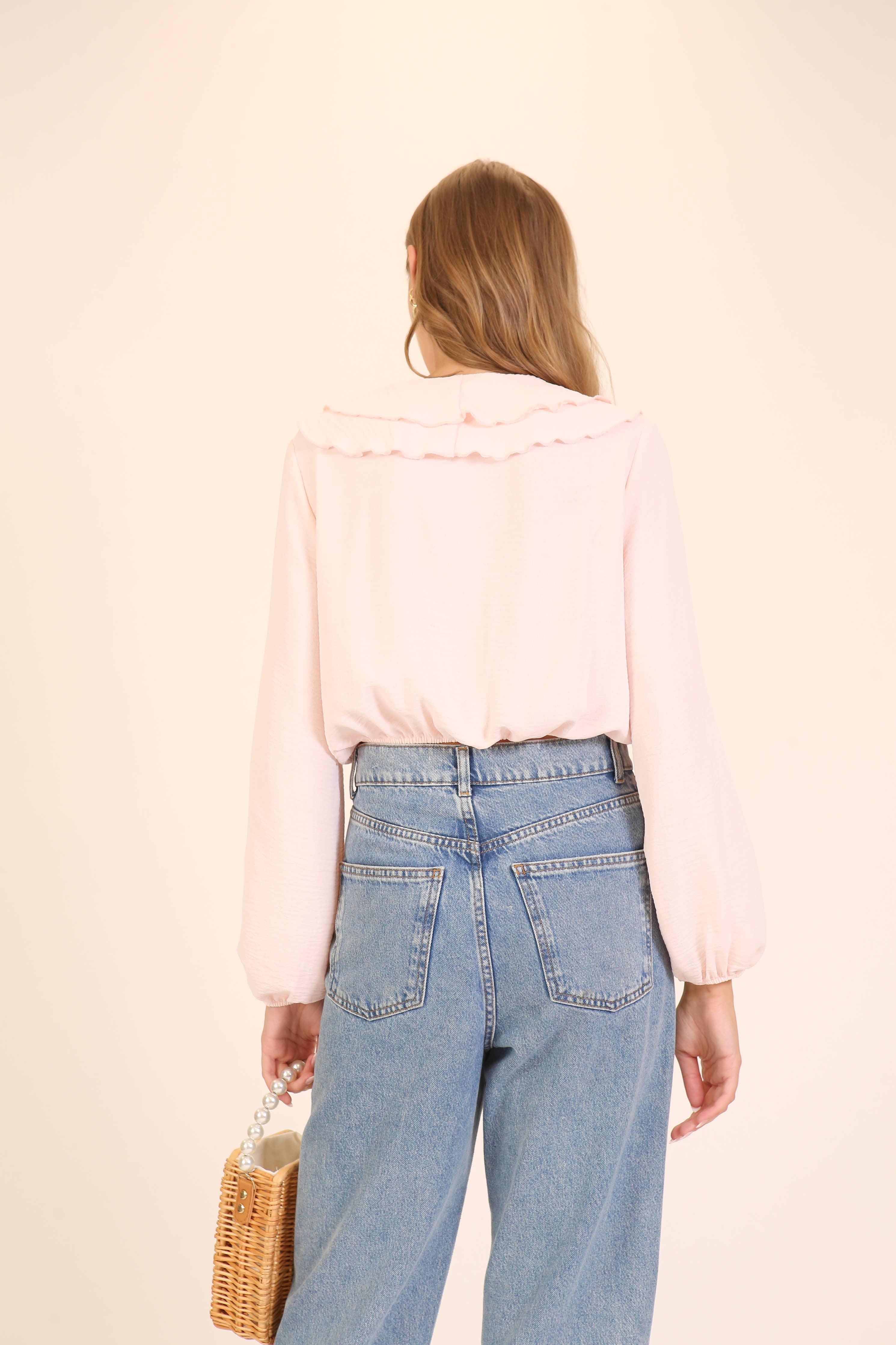 Ruffle Cascade V-Neck Blouse