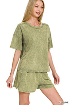Acid Washed Short Sleeve Set